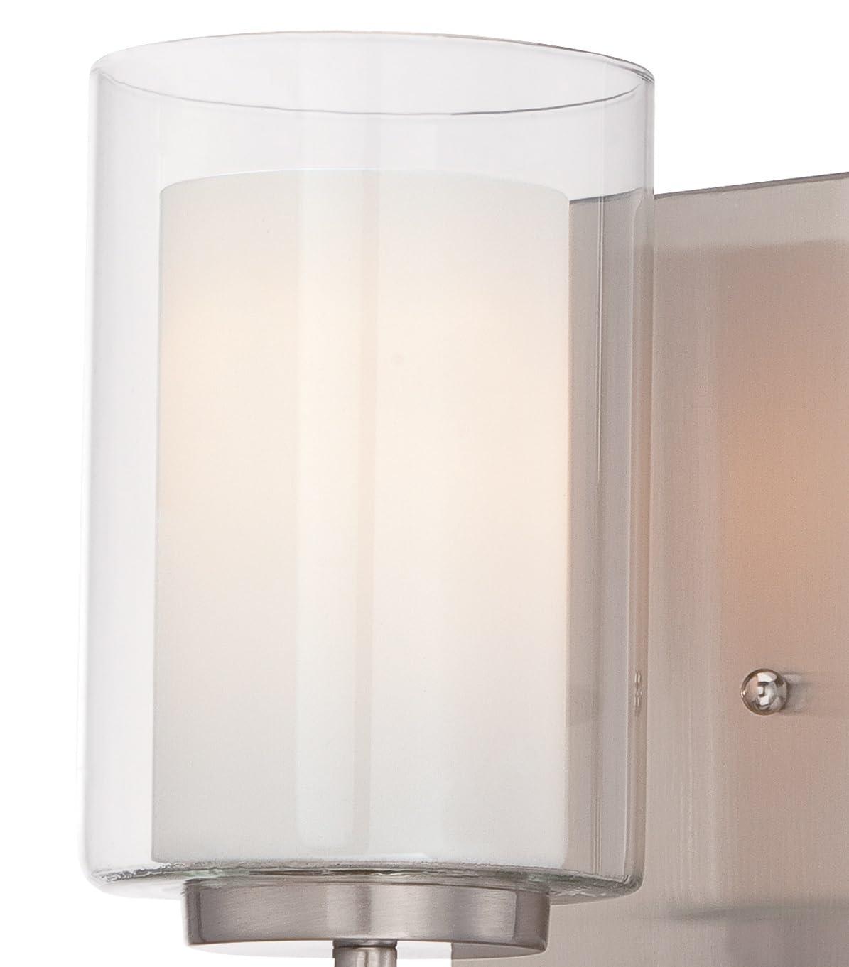 Brushed Nickel Outdoor Cylinder Wall Sconce with Etched Glass