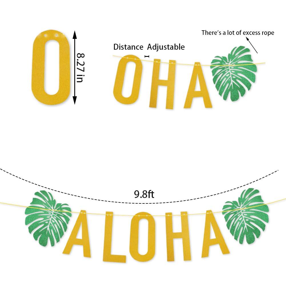 Hawaiian Aloha Party Decorations Large Gold Glittery Aloha Banner for Luau Party Supplies Favors