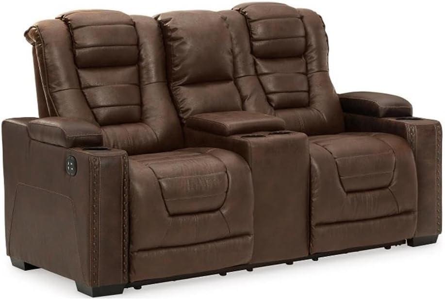 Brown Faux Leather Tufted Power Reclining Loveseat with Storage