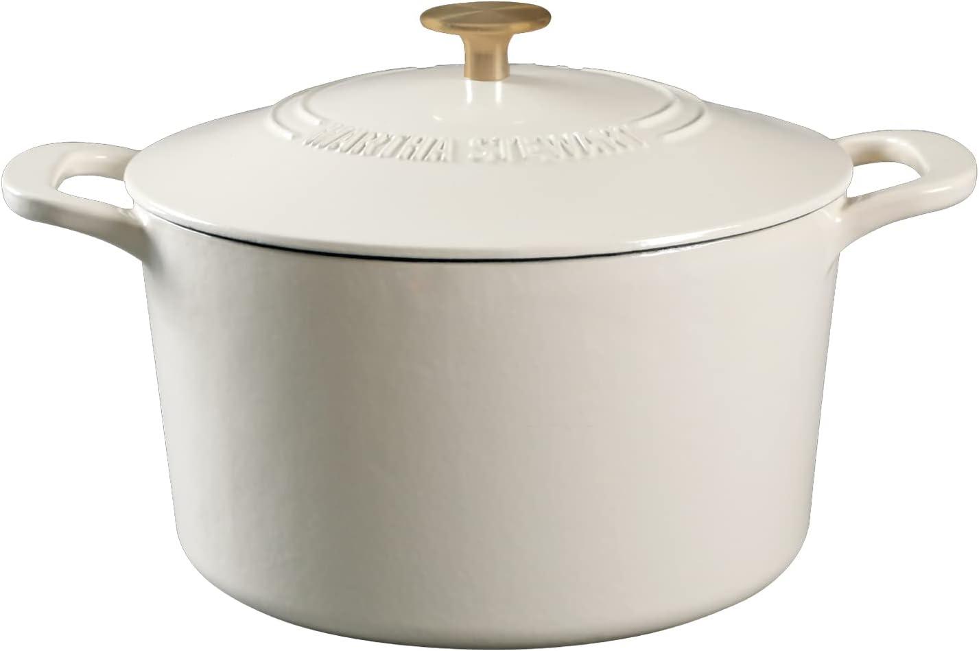 Linen Enamel Cast Iron 7-Quart Dutch Oven with Gold Knob