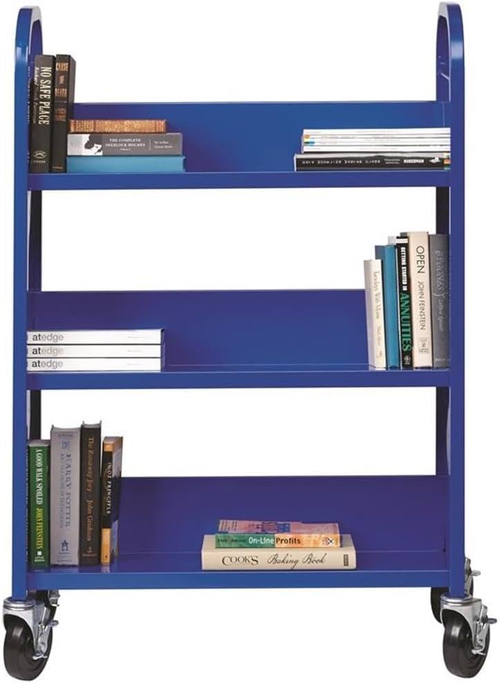 Hirsh Single-sided Mobile Metal 13" D X 30.75" W Book Cart Classic Blue