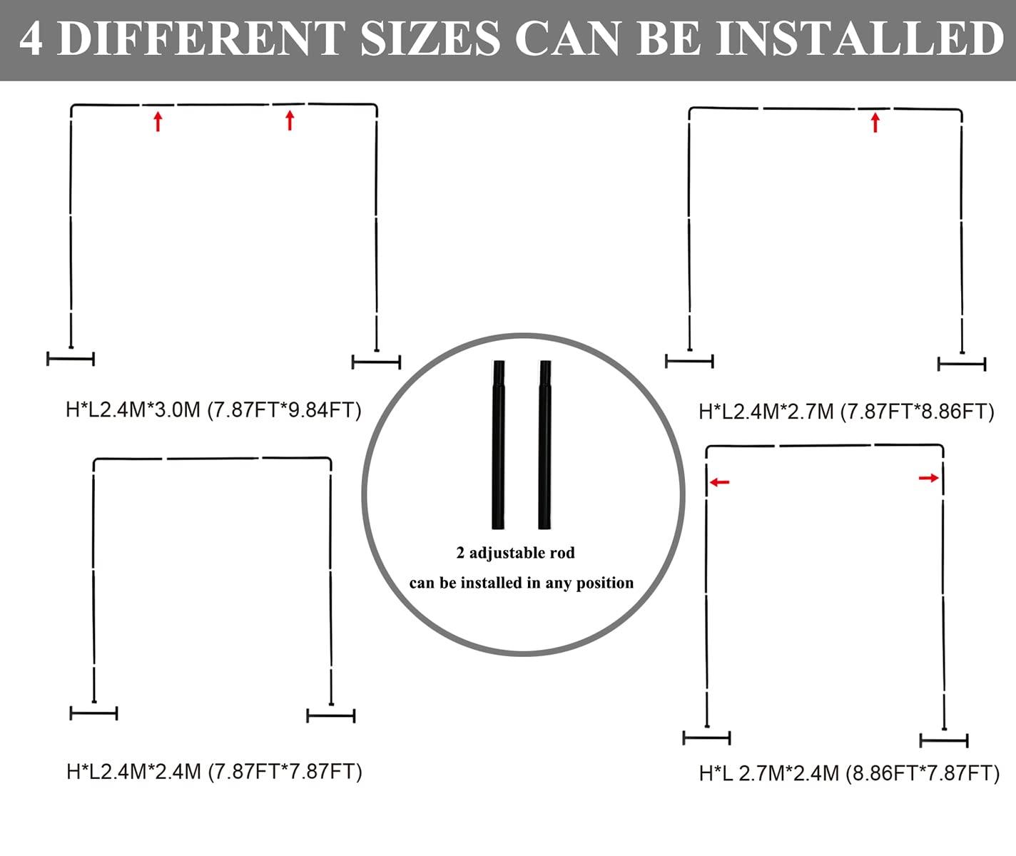 LANGXUN Heavy Duty Metal Square Backdrop Stand Arch for Wedding Birthday Graduation Decorations, Ceremony Reception, Event Party Supplies, Baby Shower Photo Booth Background Supplies (Black)