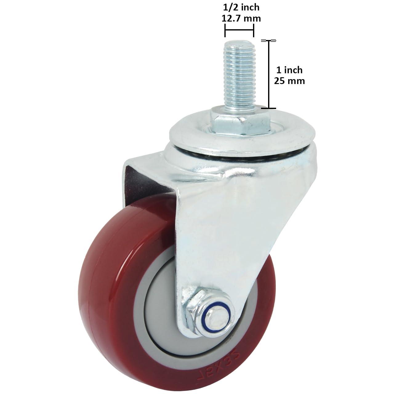 Caster Wheels Set of 4 with Brake Plate Swivel Casters Premium Polyurethane Wheels PU Load Bearing 1,200 Lbs Lockable Anti-wear Smooth Casters Red