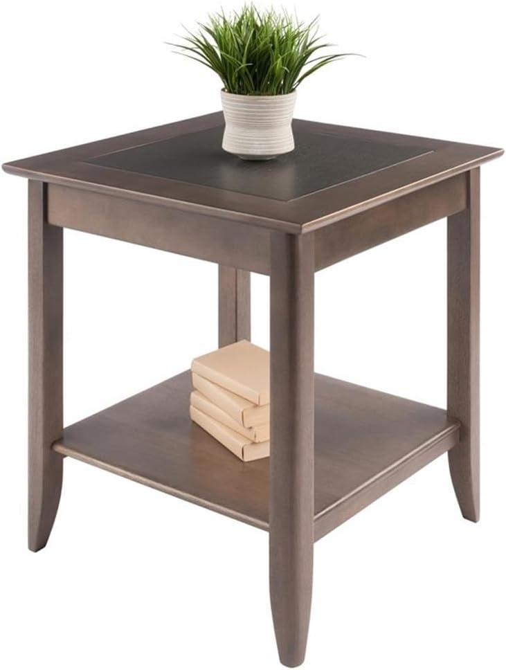 Santino End Table Oyster Gray - Winsome: Contemporary Accent Table with Lower Shelf, Wood Inlay