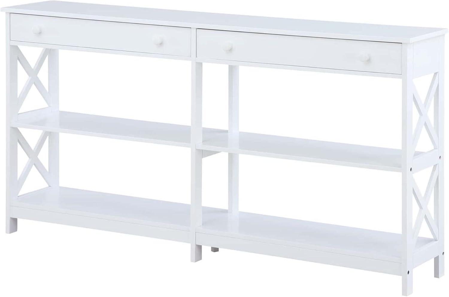 Oxford White 60" Console Table with Storage Shelves and Drawers