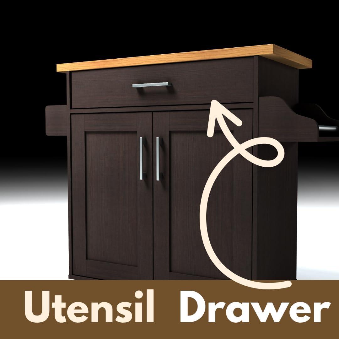 Hokku Designs Kitchen Island With Spice Rack, Towel Rack & Drawer, Black