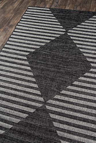 Charcoal Geometric Synthetic 2'x10' Easy-Care Stain-Resistant Rug