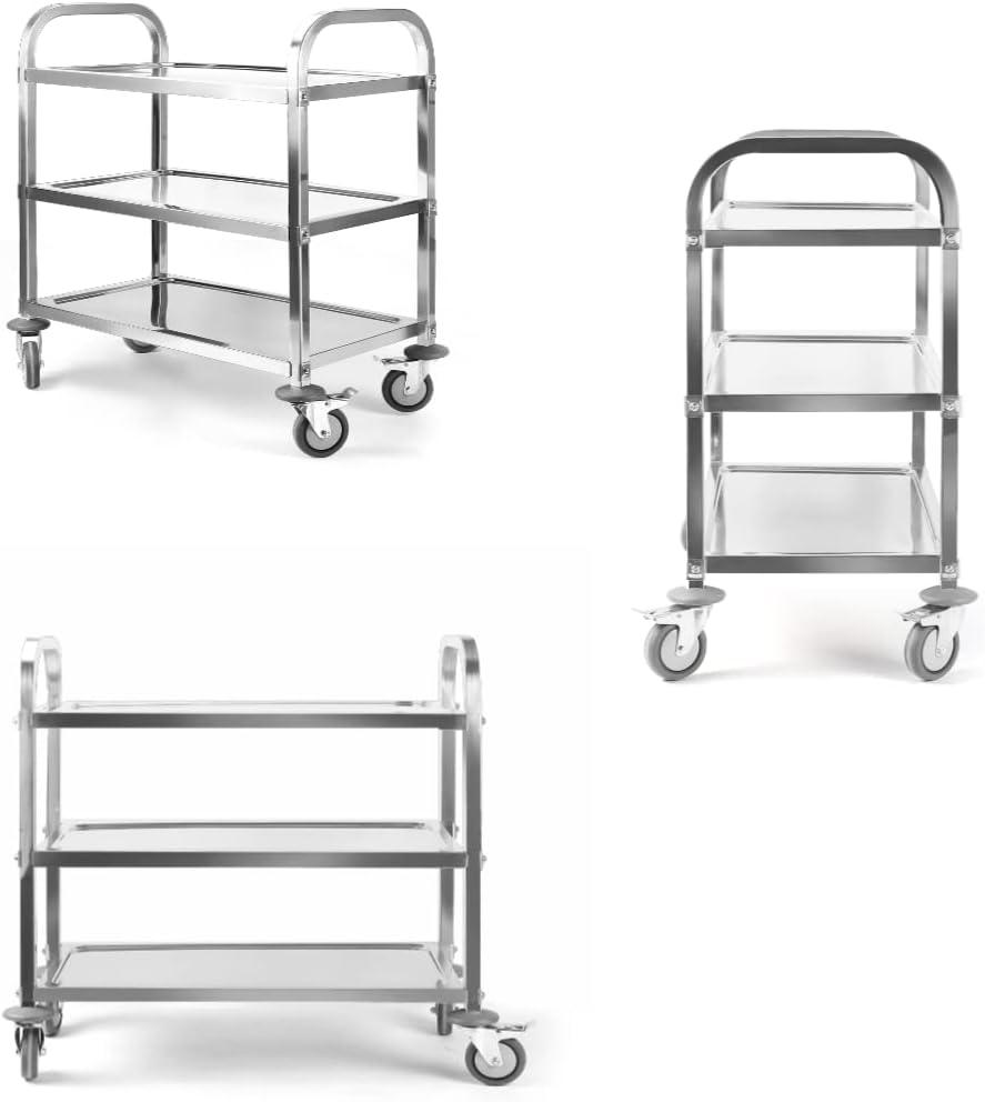 3 Tier Stainless Steel Utility Cart Kitchen Rolling Carts With Wheels