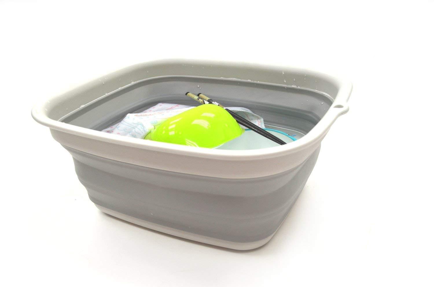 SAMMART 7.7L (2 Gallon) Collapsible Tub - Foldable Dish Tub, Grey