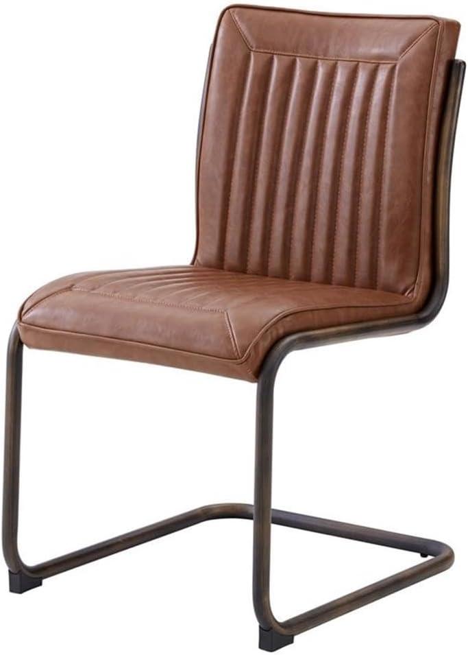 Brown Faux Leather Cantilever Side Chair with Gold Frame