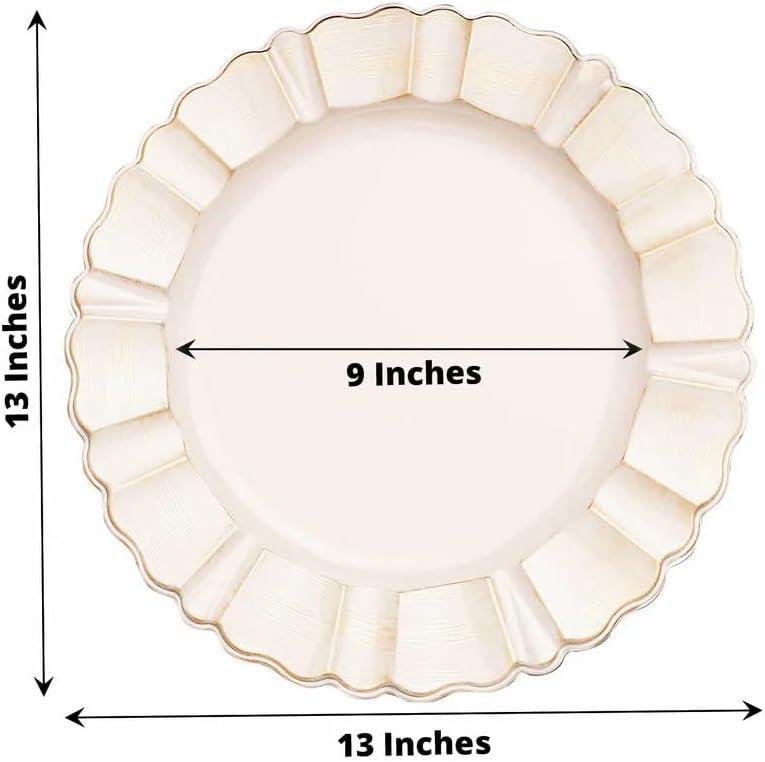 BalsaCircle 6 Dusty Blue Gold 13" Acrylic Wooden Textured Round Scalloped Trim Plastic Charger Plates