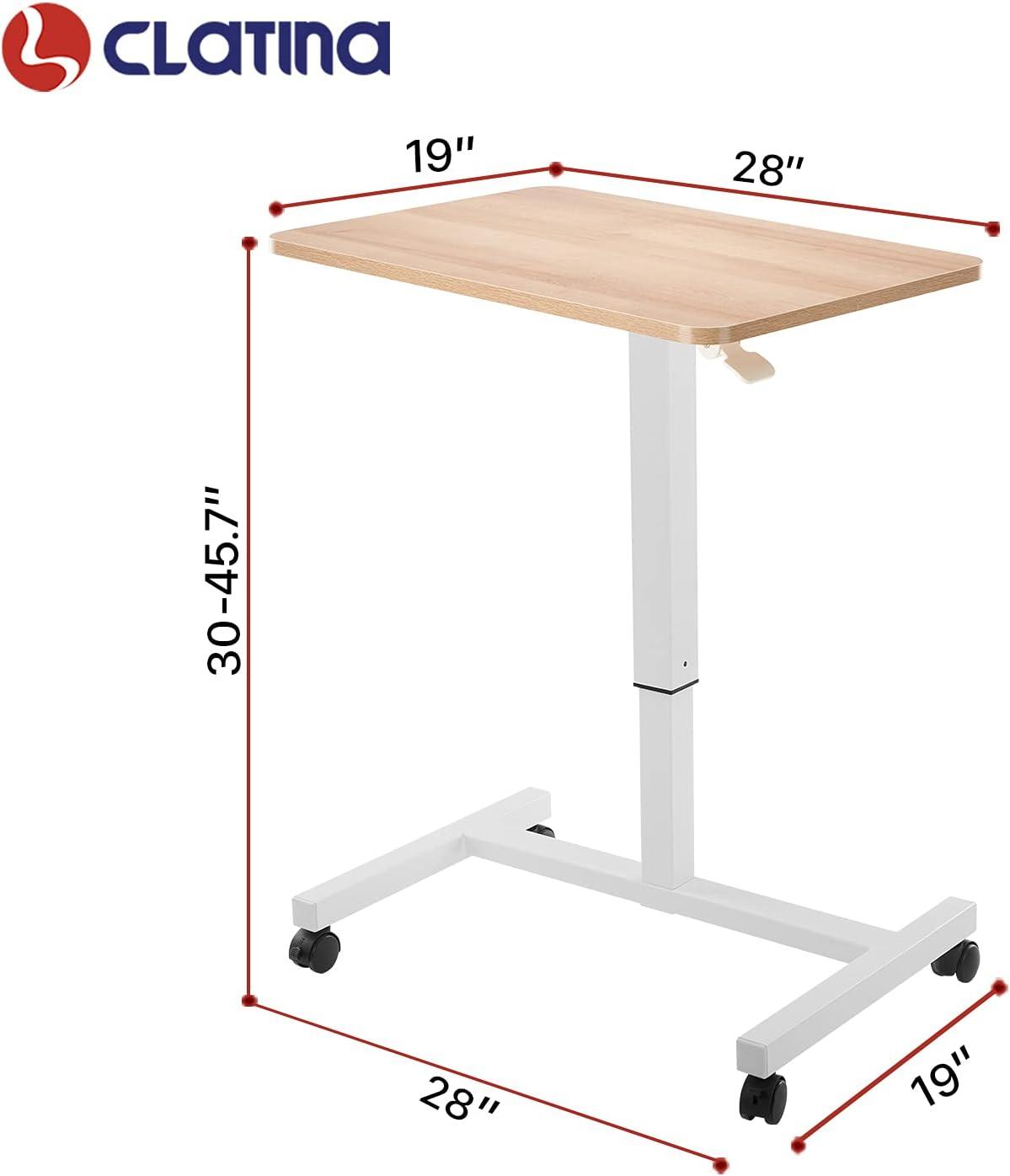 Clatina CLATINA Mobile Laptop Desk Pneumatic Sit to Stand Table Height Adjustable Rolling Cart