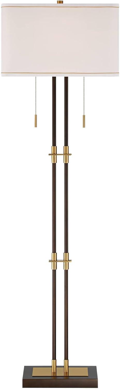 Possini Euro Design Nevada Modern 61 1/2" Tall Standing Floor Lamp Skinny Pole Pull Chain Brown Gold Metal Oil Rubbed Bronze Finish Living Room