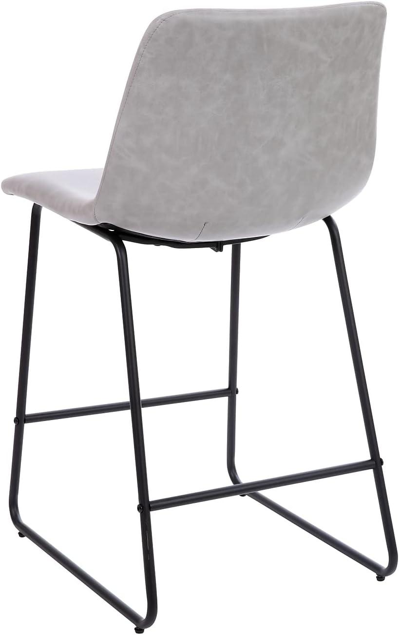 Adjustable Light Gray Leather & Metal Dining Stools, Set of 2