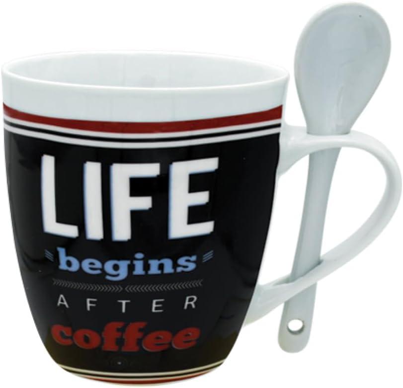 Coffee Mug Set of 4 Nice Mugs Porcelain 10 oz Unique White Tea Cups for Home, Office Breakroom - A Great Marriage or Friends Gift Boxed Set, Secret Santa