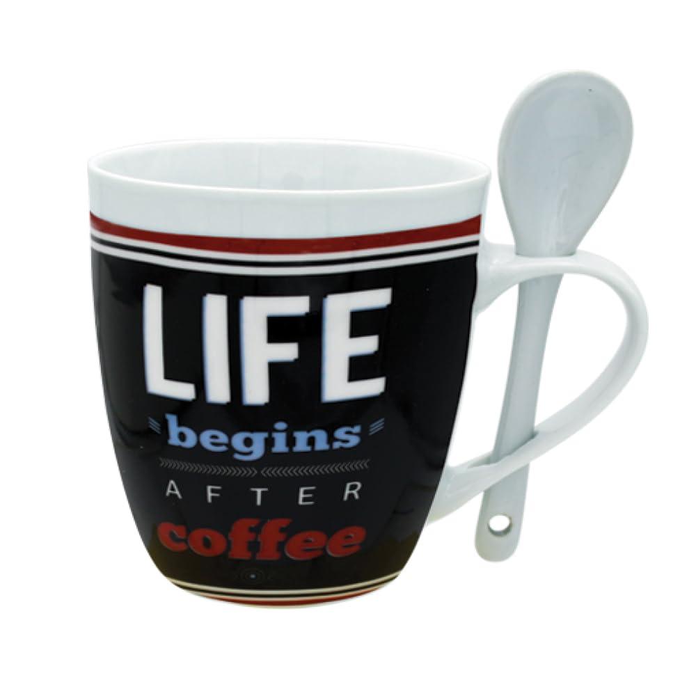 Coffee Mug Set of 4 Nice Mugs Porcelain 10 oz Unique White Tea Cups for Home, Office Breakroom - A Great Marriage or Friends Gift Boxed Set, Secret Santa