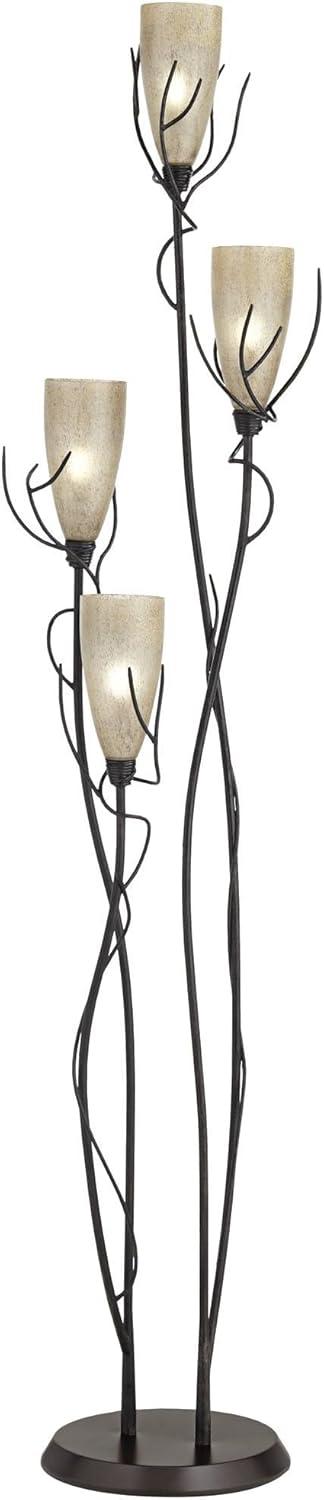 Franklin Iron Works El Dorado Farmhouse Rustic 70 1/2" Tall Standing Floor Lamp Large 4-Tree Torchiere Foot Switch Brown Metal