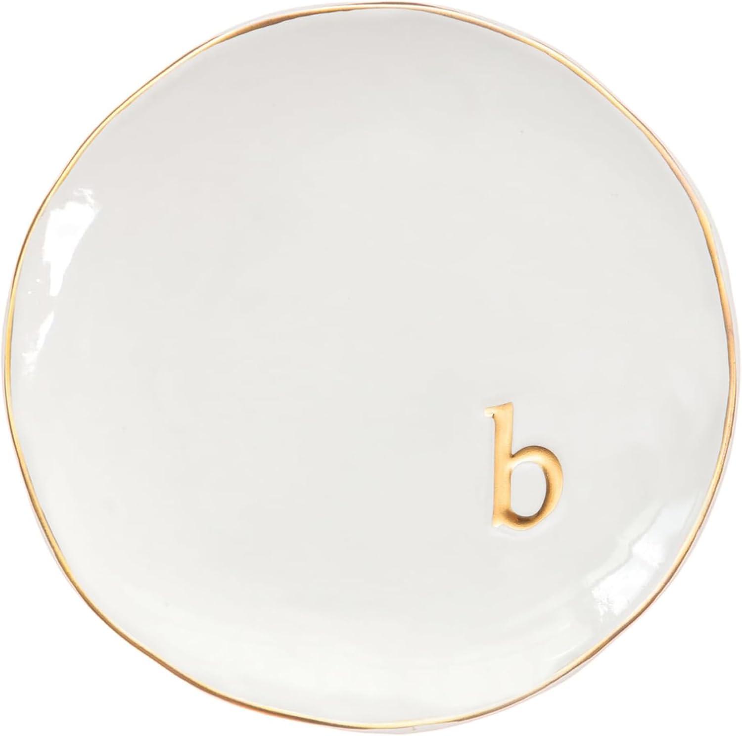 White Ceramic Jewelry Dish with Gold Monogram Accent