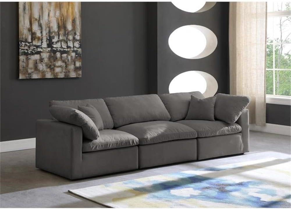 Meridian Furniture Plush Standard Modular Sofa, Soft Grey Velvet, Overstuffed Down Feather Cushions