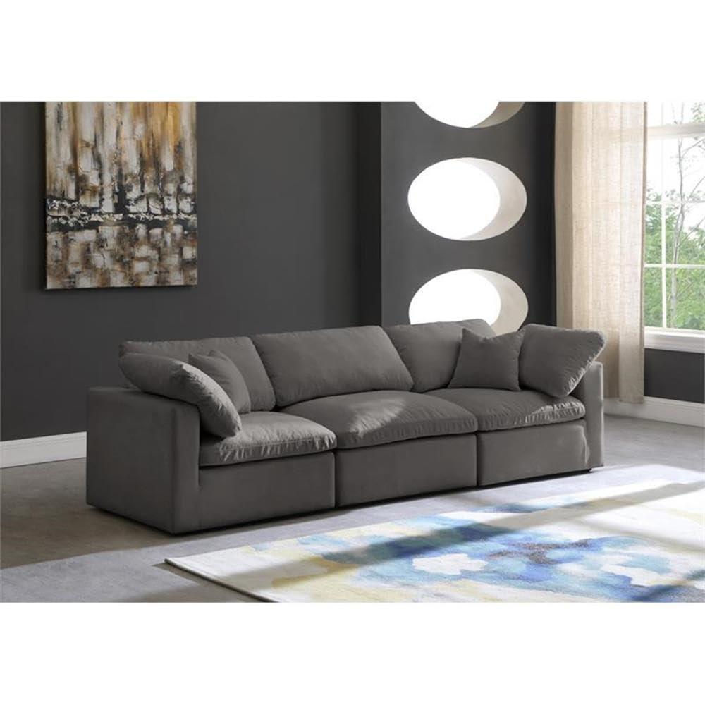 Meridian Furniture Plush Standard Modular Sofa, Soft Grey Velvet, Overstuffed Down Feather Cushions