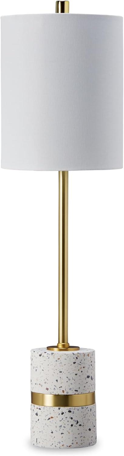 White and Gold Terrazzo Table Lamp with Fabric Shade