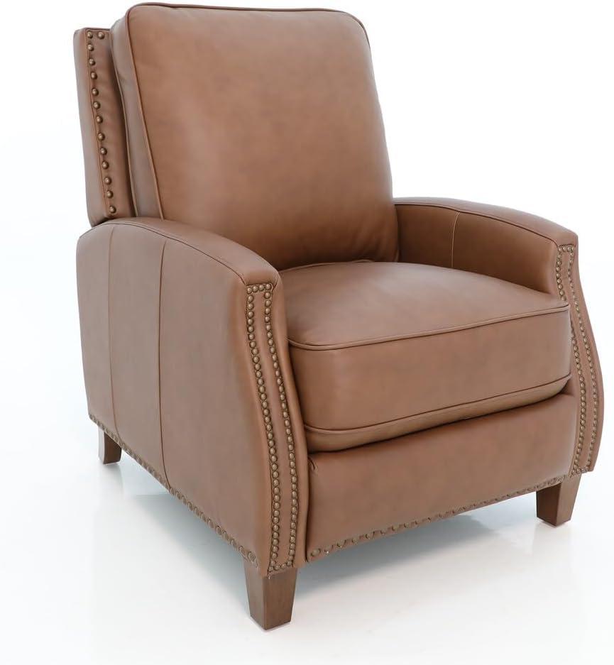 Melrose Brown Leather Recliner with Distressed Wood Legs
