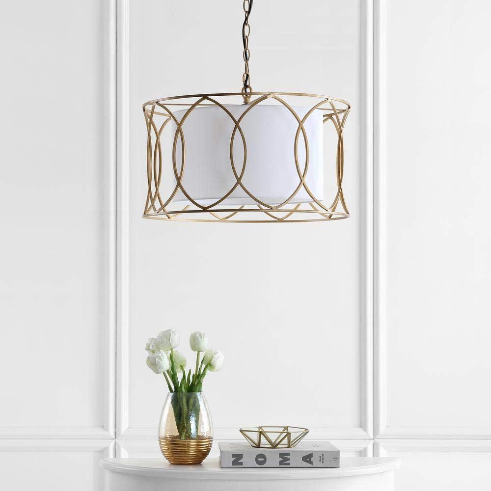 Silas Gold Drum Pendant Lamp with Off-White Shade - 21.5" Diameter