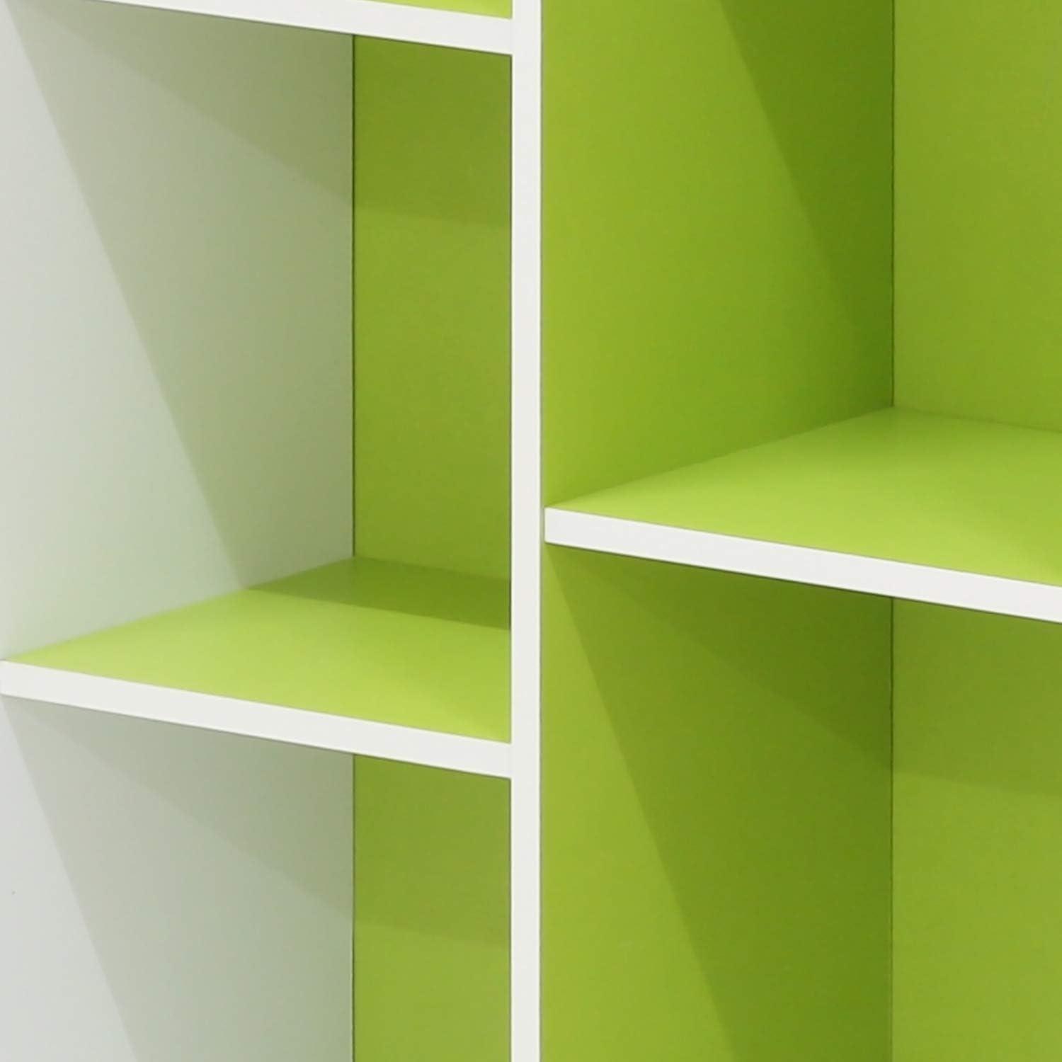 Contemporary White & Light Green Wood 11-Cube Kids Storage Shelf