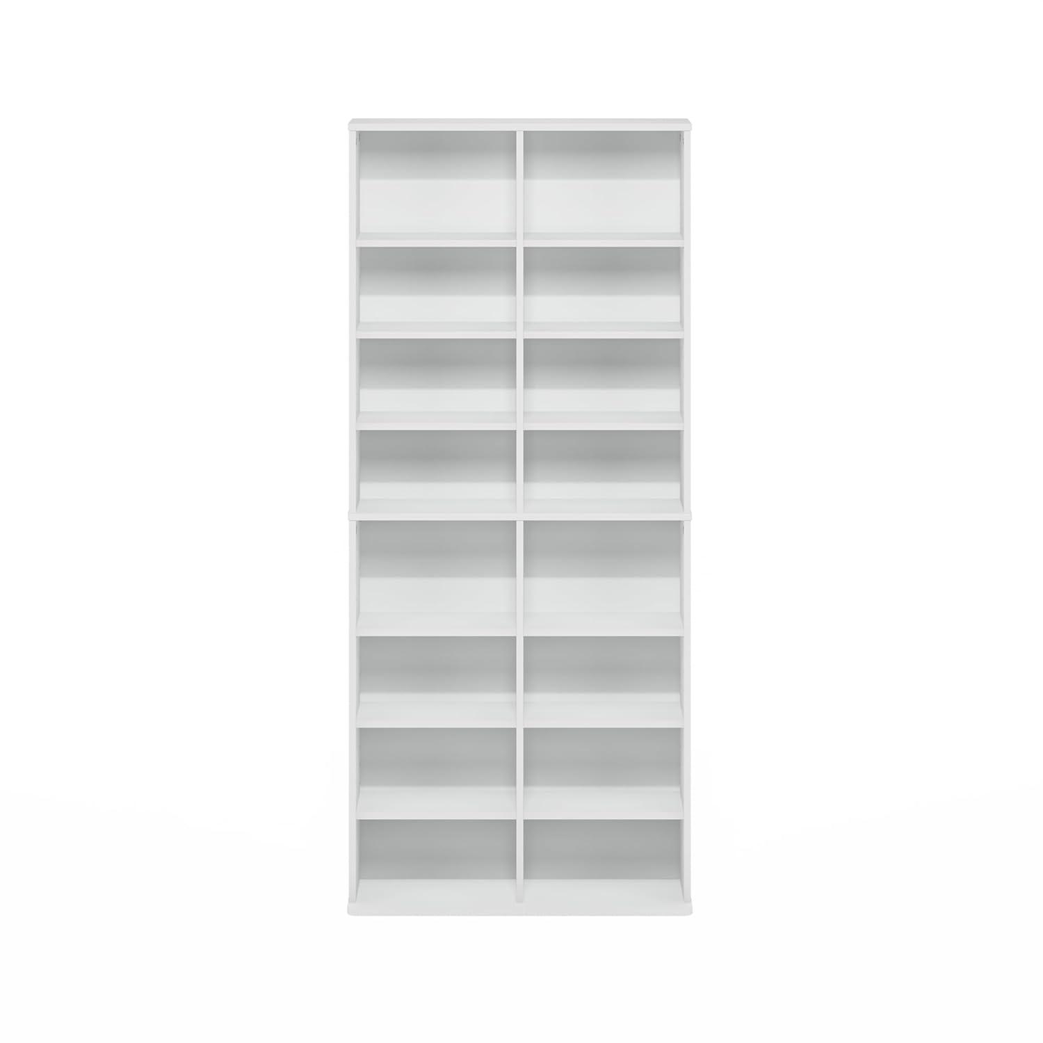 Furinno JAYA 16-Shelf Multimedia Media Storage Tower Rack with Adjustable Shelves, White