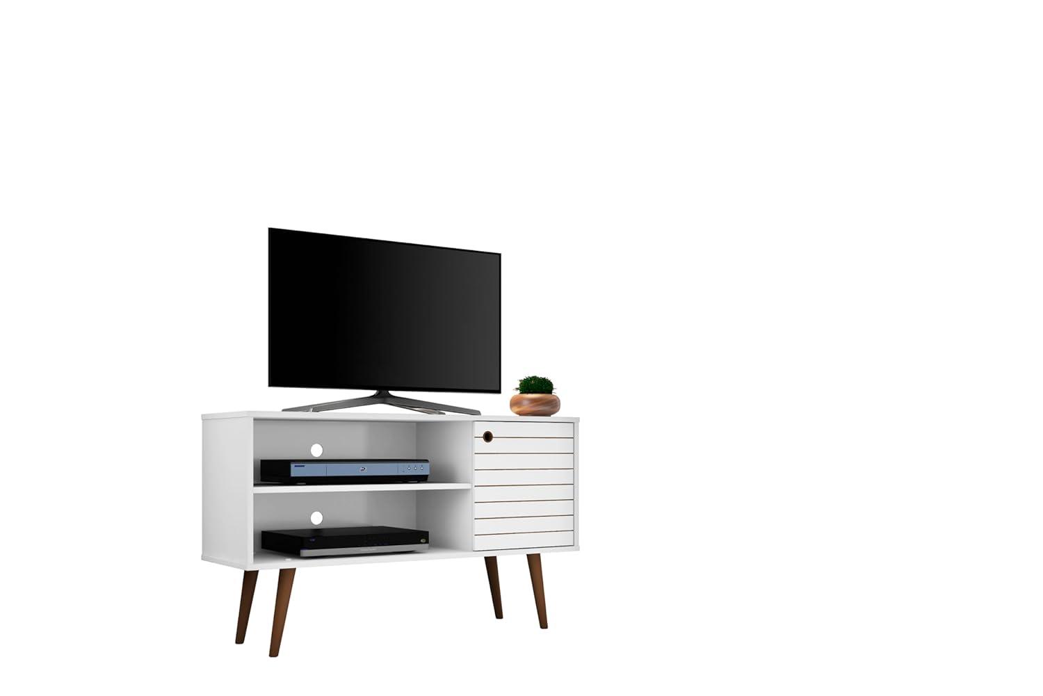 Liberty Mid Century Modern 2 Shelves and 1 Door TV Stand for TVs up to 46" White - Manhattan Comfort