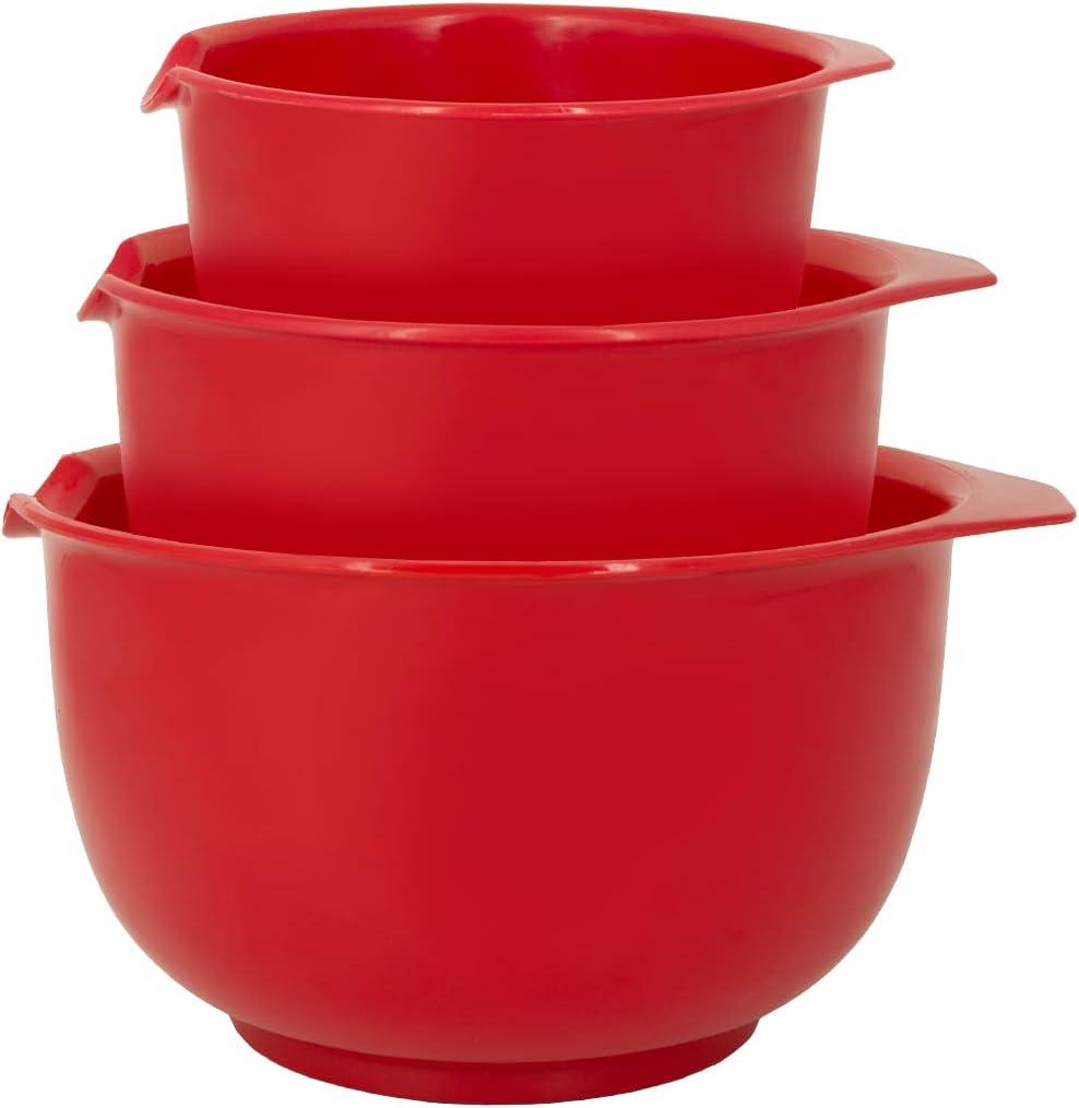 Glad Mixing Bowls with Pour Spout, Set of 3 | Nesting Design Saves Space | Non-Slip, BPA Free, Dishwasher Safe | Kitchen Cooking and Baking Supplies, Red