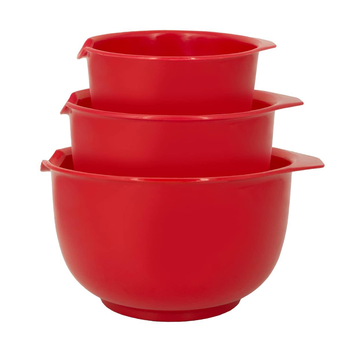 Glad Mixing Bowls with Pour Spout, Set of 3 | Nesting Design Saves Space | Non-Slip, BPA Free, Dishwasher Safe | Kitchen Cooking and Baking Supplies, Red