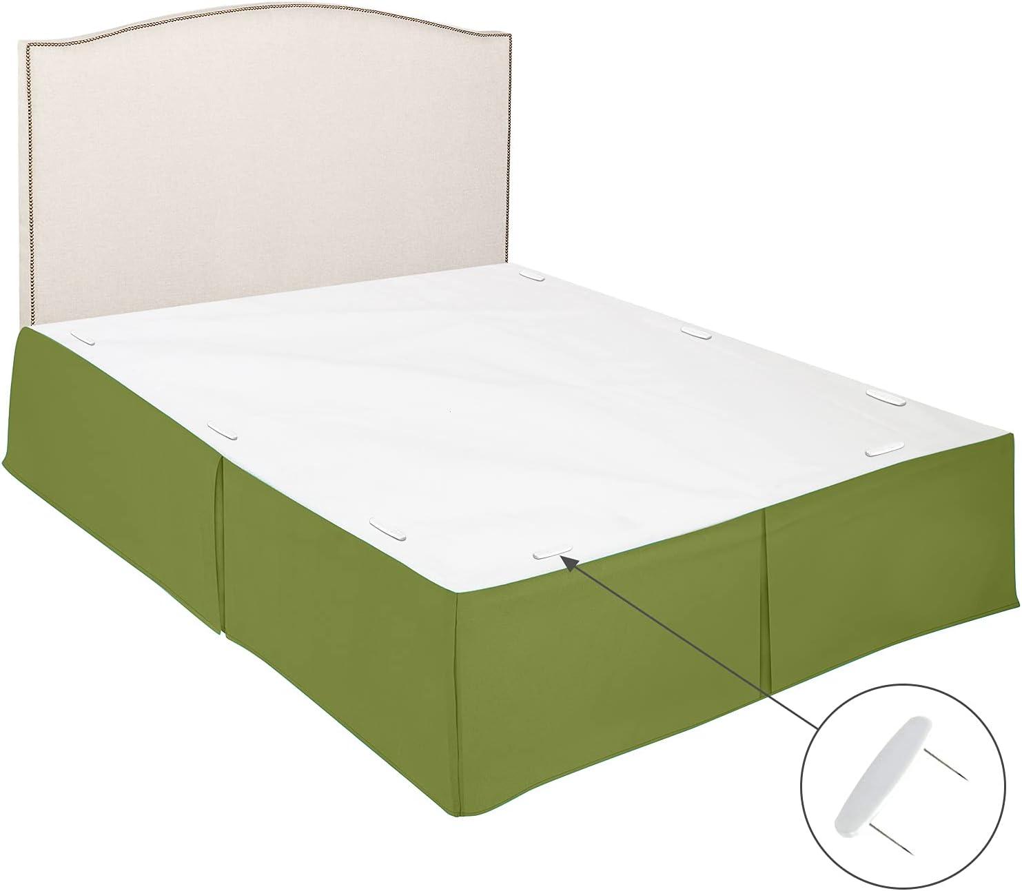 Clara Clark Pleated Bed Skirt - 14 inch Tailored Drop - Luxury Microfiber Dust Ruffle - Includes 8 Pins, Queen Size, Calla Green