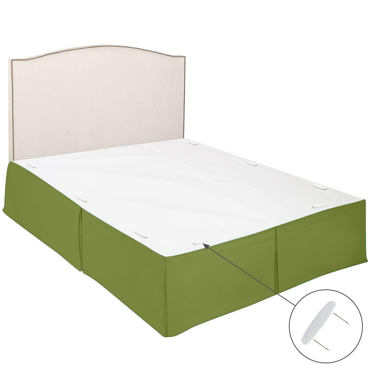 Clara Clark Pleated Bed Skirt - 14 inch Tailored Drop - Luxury Microfiber Dust Ruffle - Includes 8 Pins, Queen Size, Calla Green