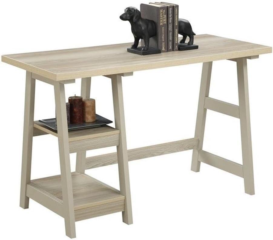 Convenience Concepts Designs2Go 29.25" Tall Trestle Desk with Shelves, Weathered White