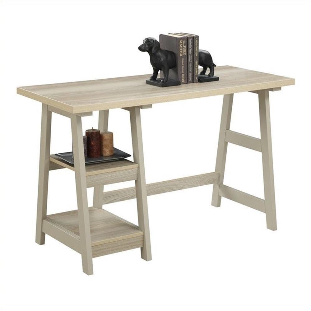 Convenience Concepts Designs2Go 29.25" Tall Trestle Desk with Shelves, Weathered White