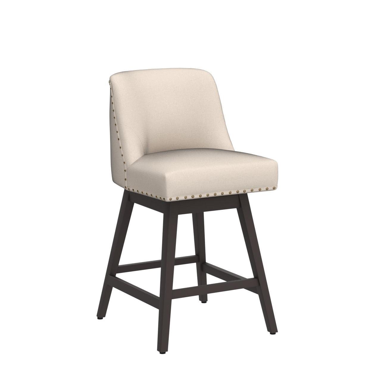 Zoi 26 in. Wood 360 Free Swivel Upholstered Bar Stool with Back, Performance Fabric in Linen. (Set of 3)