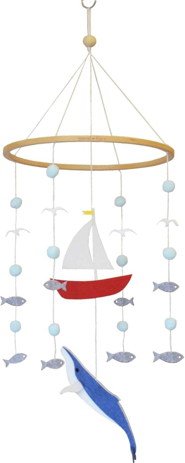 Sorrel + Fern Baby Crib Mobile (Whale and Sailboat Ocean) - Baby Shower Gift Nursery Decoration for Boys & Girls