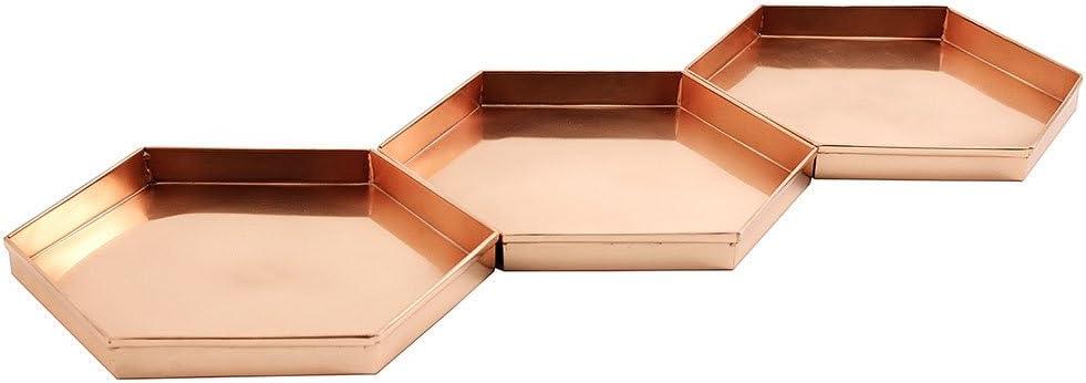 9" 3pc Decorative Hexagonal Stainless Steel Trays Copper Plated Finish - ACHLA Designs: Handmade, Rolled Edges, Indoor/Outdoor Use