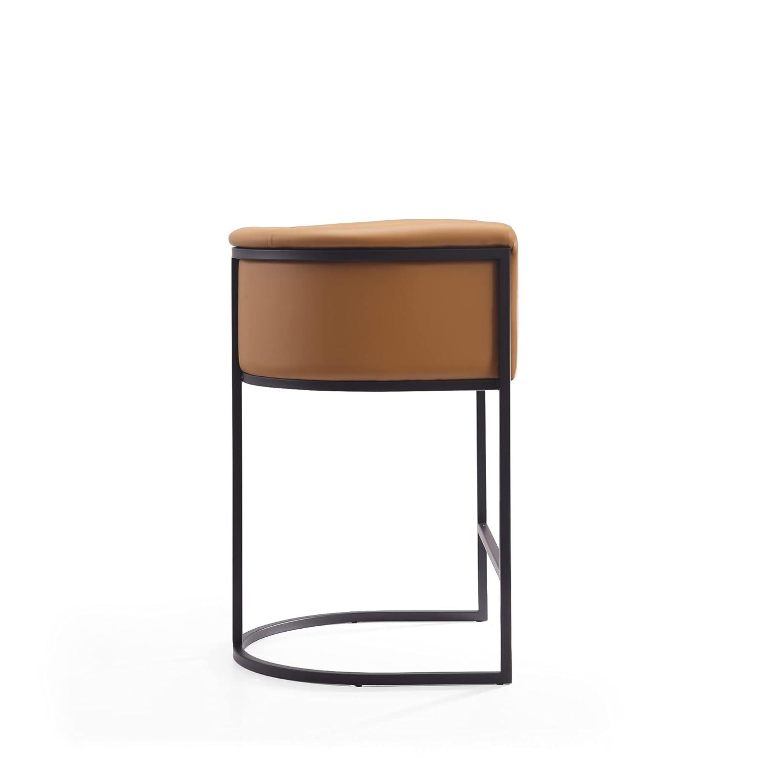 Cosmopolitan Metal Counter Height Barstool Camel - Manhattan Comfort: Upholstered, Low Back, Armrest, Footrest