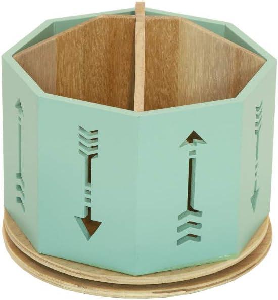 Green Wooden 4 Sections Rotating Organizer for Small Office Supplies