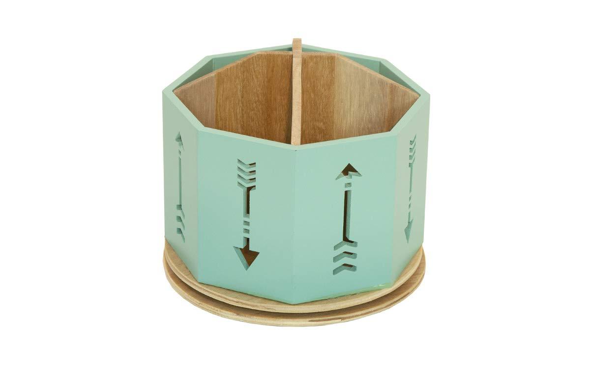 Green Wooden 4 Sections Rotating Organizer for Small Office Supplies