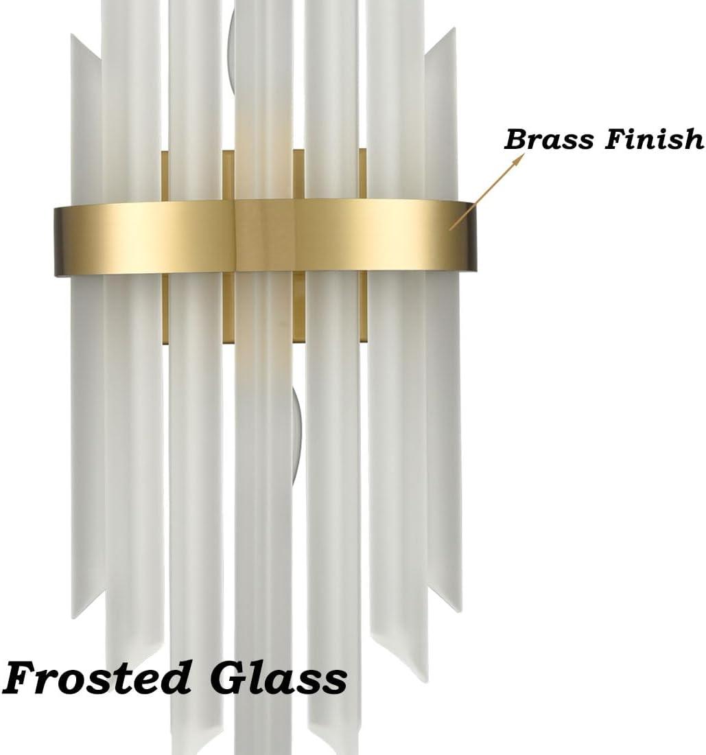 Modern Gold Crystal Frosted Glass Wall Sconces Set of Two