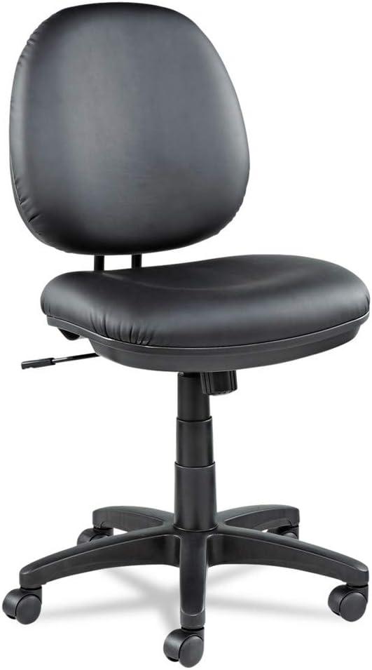 Black Leather Armless Swivel Task Chair with Plastic Base