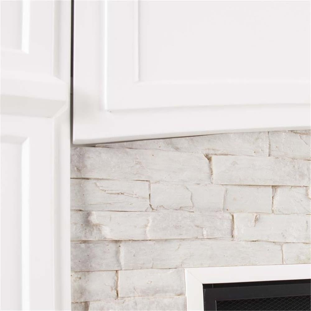 Crisp White Faux Stone Electric Fireplace TV Stand