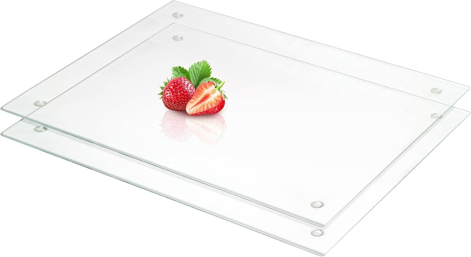Tempered Glass Cutting Board for Kitchen, Clear Glass Board for Countertop, Heat Resistant, with Non-Slip Feet, 12x16" & 12x8" 2 Pcs Clear
