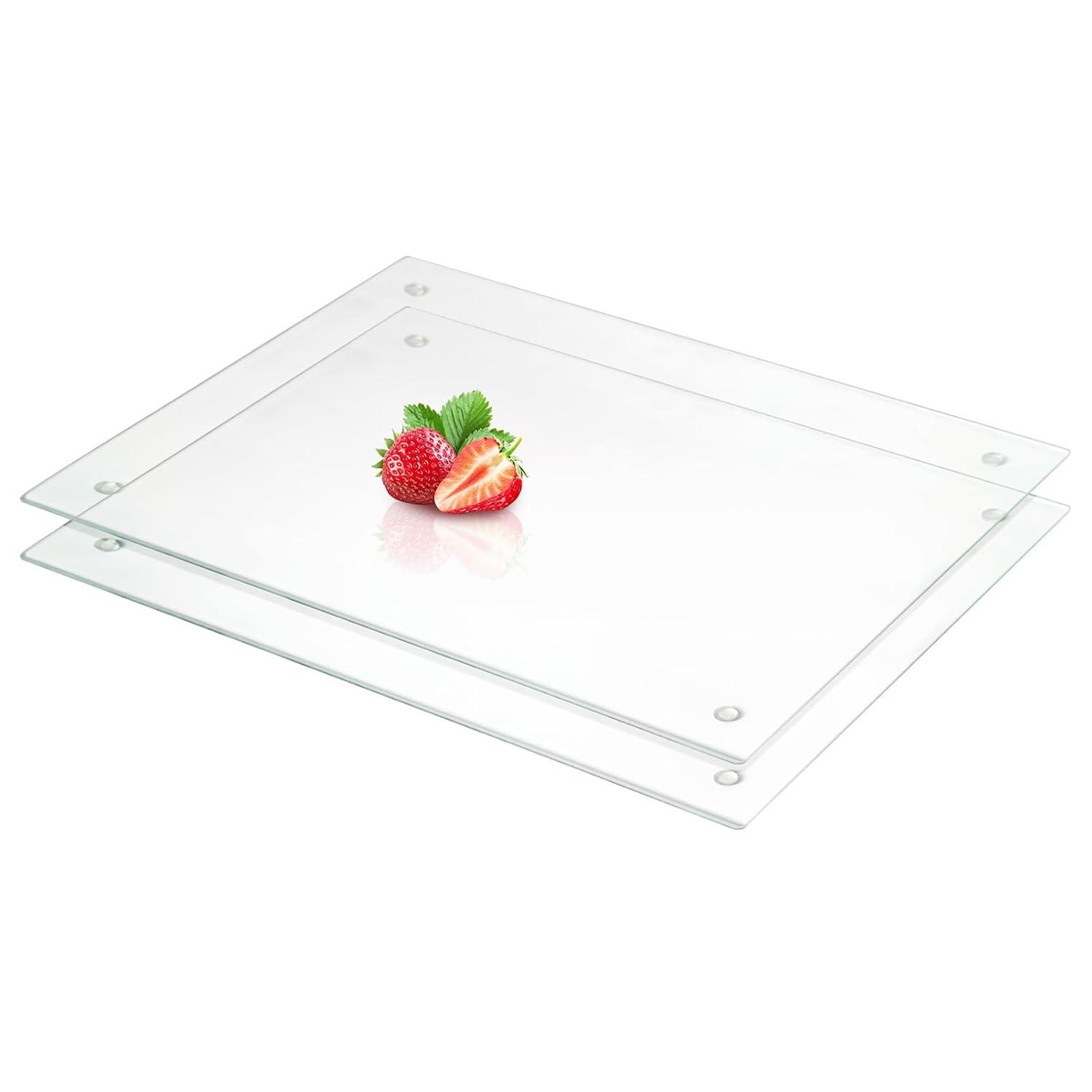 Tempered Glass Cutting Board for Kitchen, Clear Glass Board for Countertop, Heat Resistant, with Non-Slip Feet, 12x16" & 12x8" 2 Pcs Clear