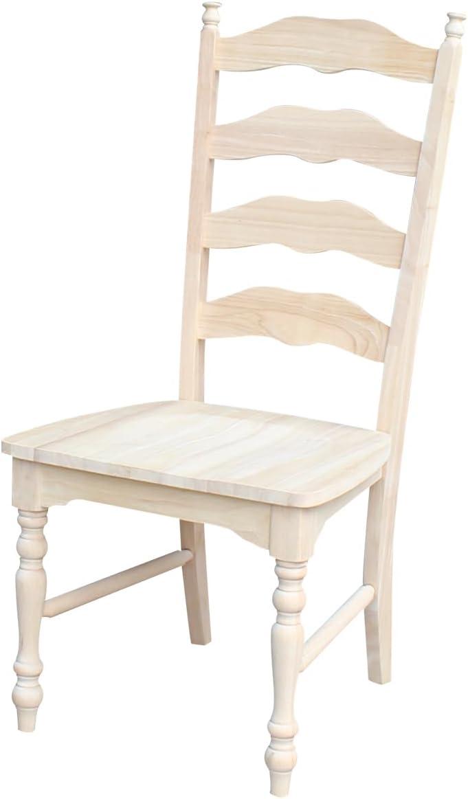 Set of Two White Wood Ladderback Dining Chairs