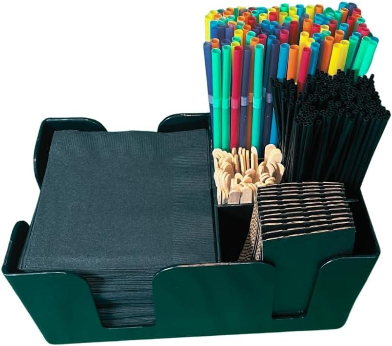 Black Plastic 6-Compartment Bar Caddy Organizer