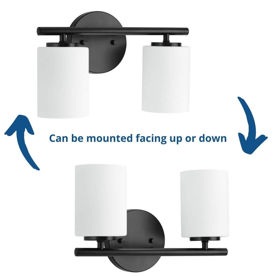 Progress Lighting Replay 2-Light Bath Vanity, Porcelain, Textured Black, Shade Included